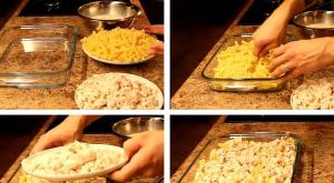 Interesting chicken casserole with pasta in the oven